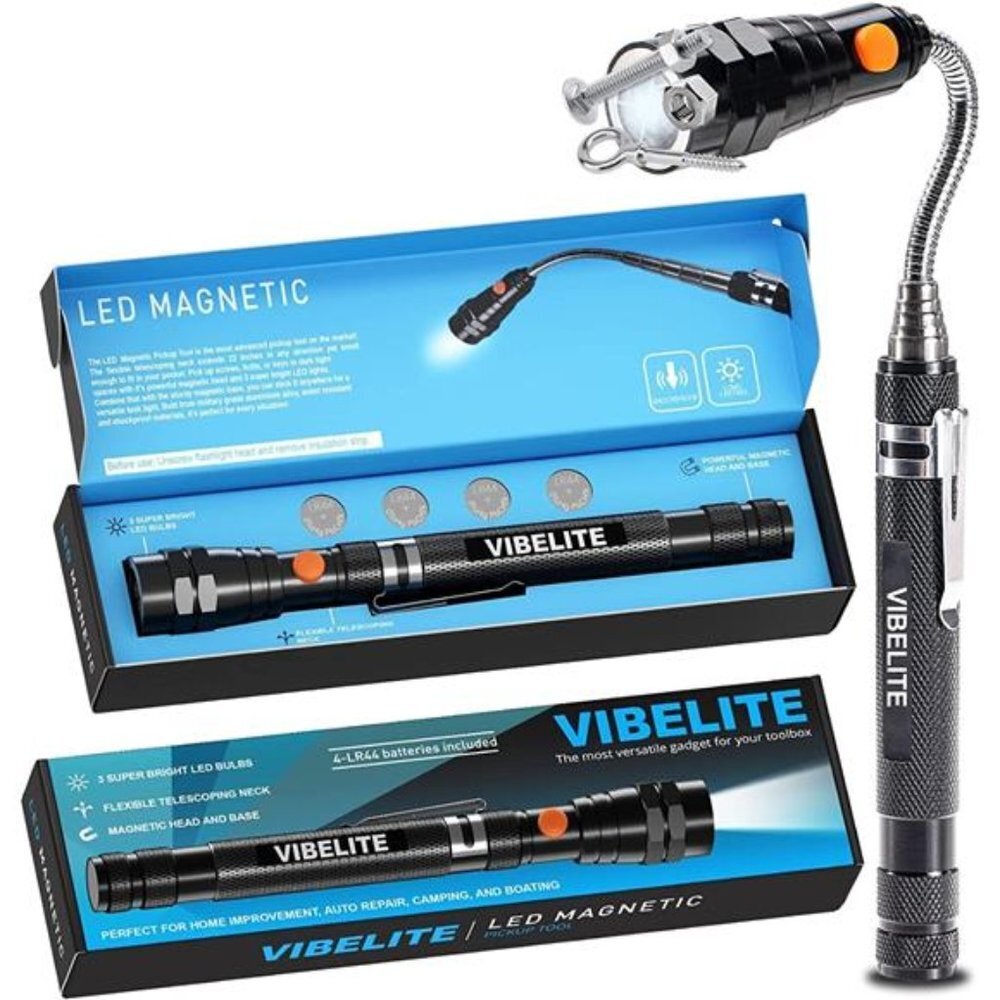 Extendable Magnetic Flashlight With Telescoping Magnet Pickup Tool-Cool